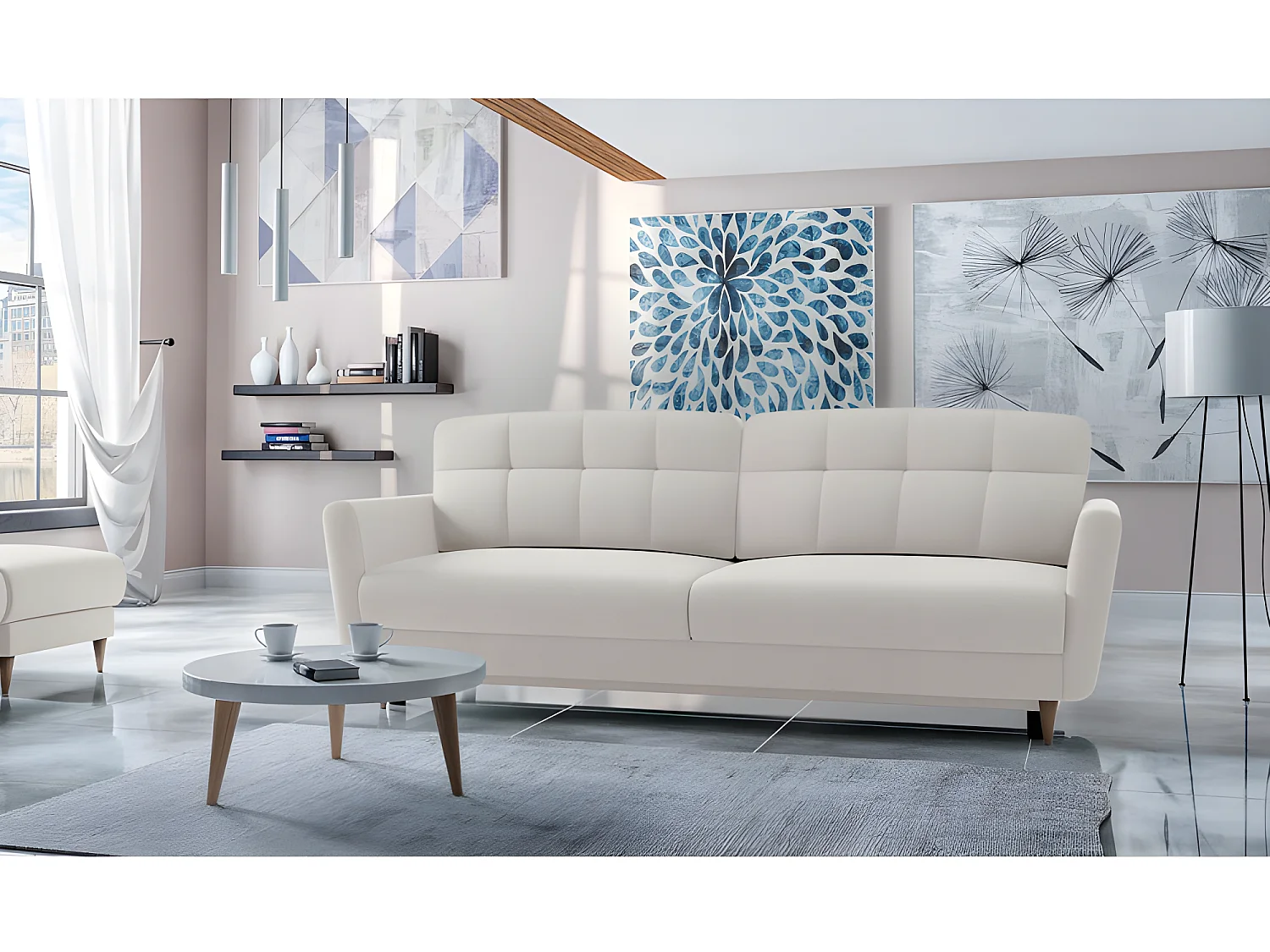 Canapé convertible 3 places tissu DAKKA NEVE03 235x98cm gris/beige