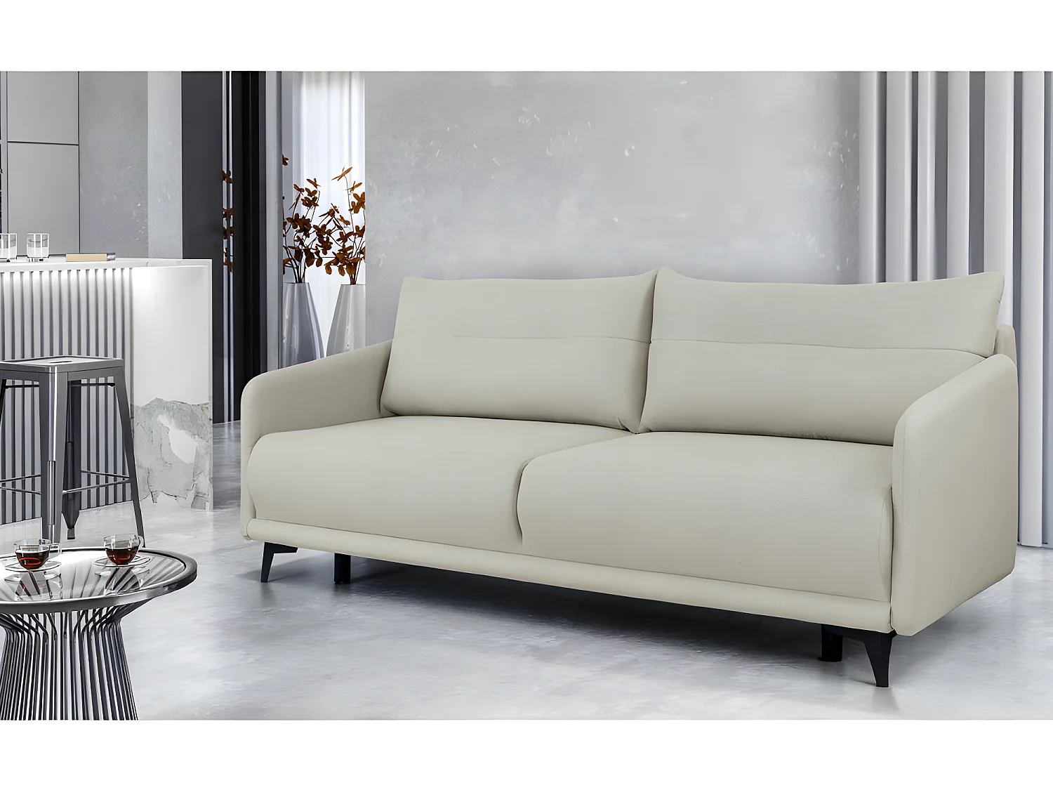 Canapé convertible 3 places tissu ROZI 3DL03 210x99cm Beige clair