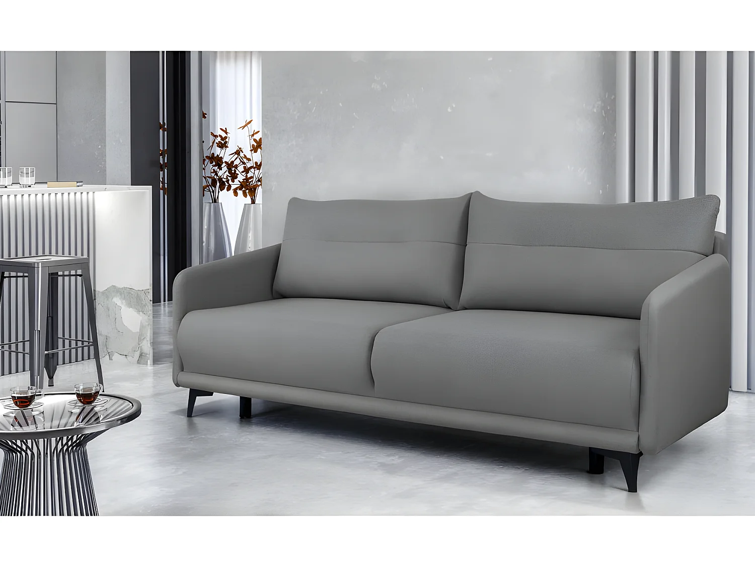 Canapé convertible 3 places tissu ROZI 3DL11 210x99cm ton gris