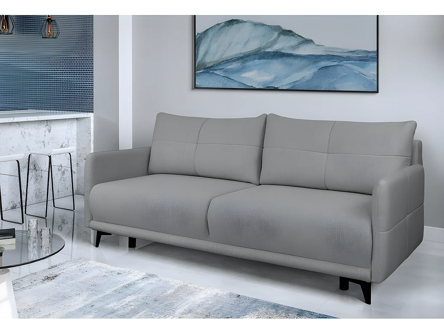 Canapé convertible 3 places tissu ZATEN NEVE85 210x99cm ton gris