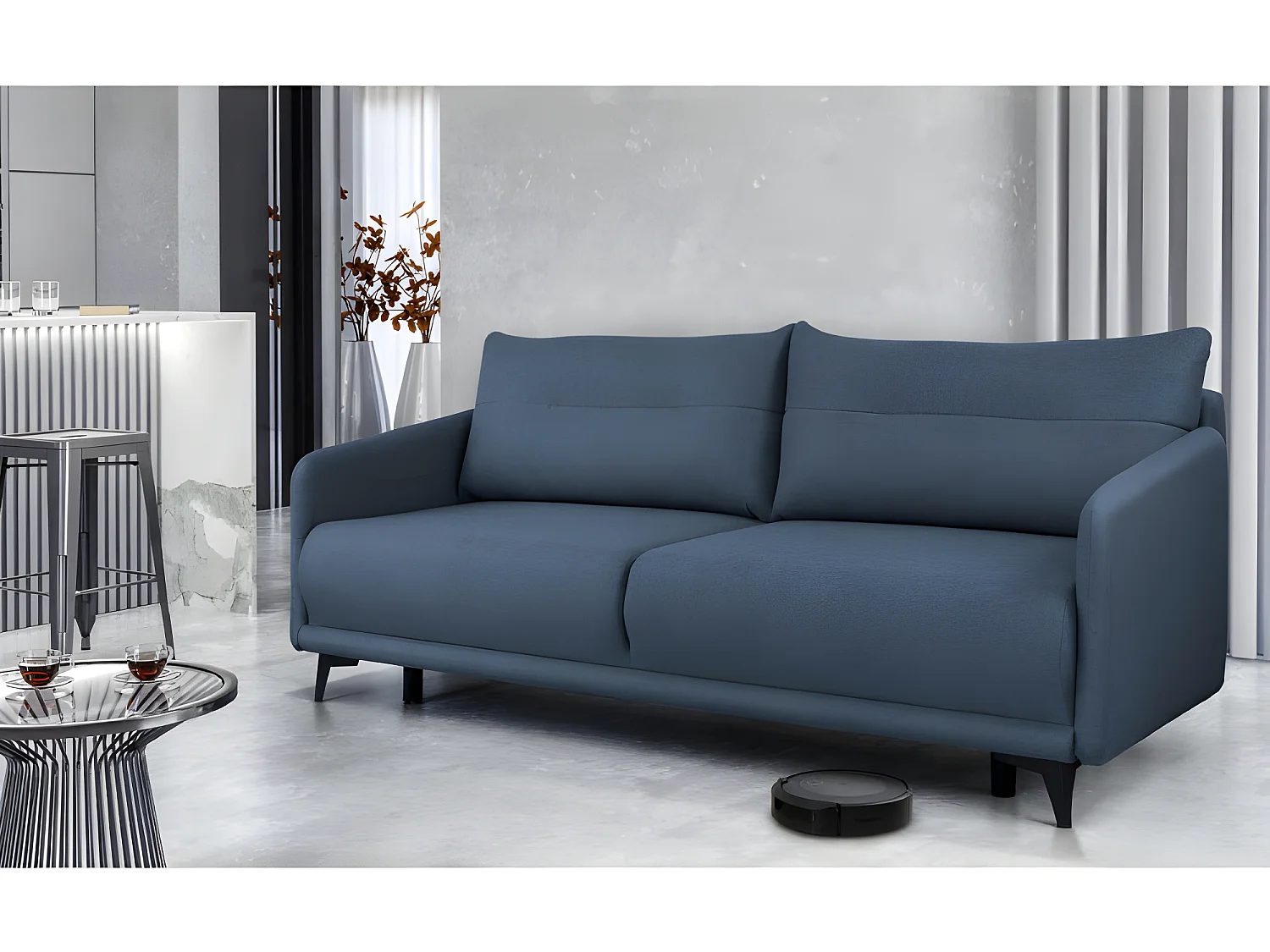 Canapé convertible 3 places tissu ROZI 3DL11 210x99cm ton bleu