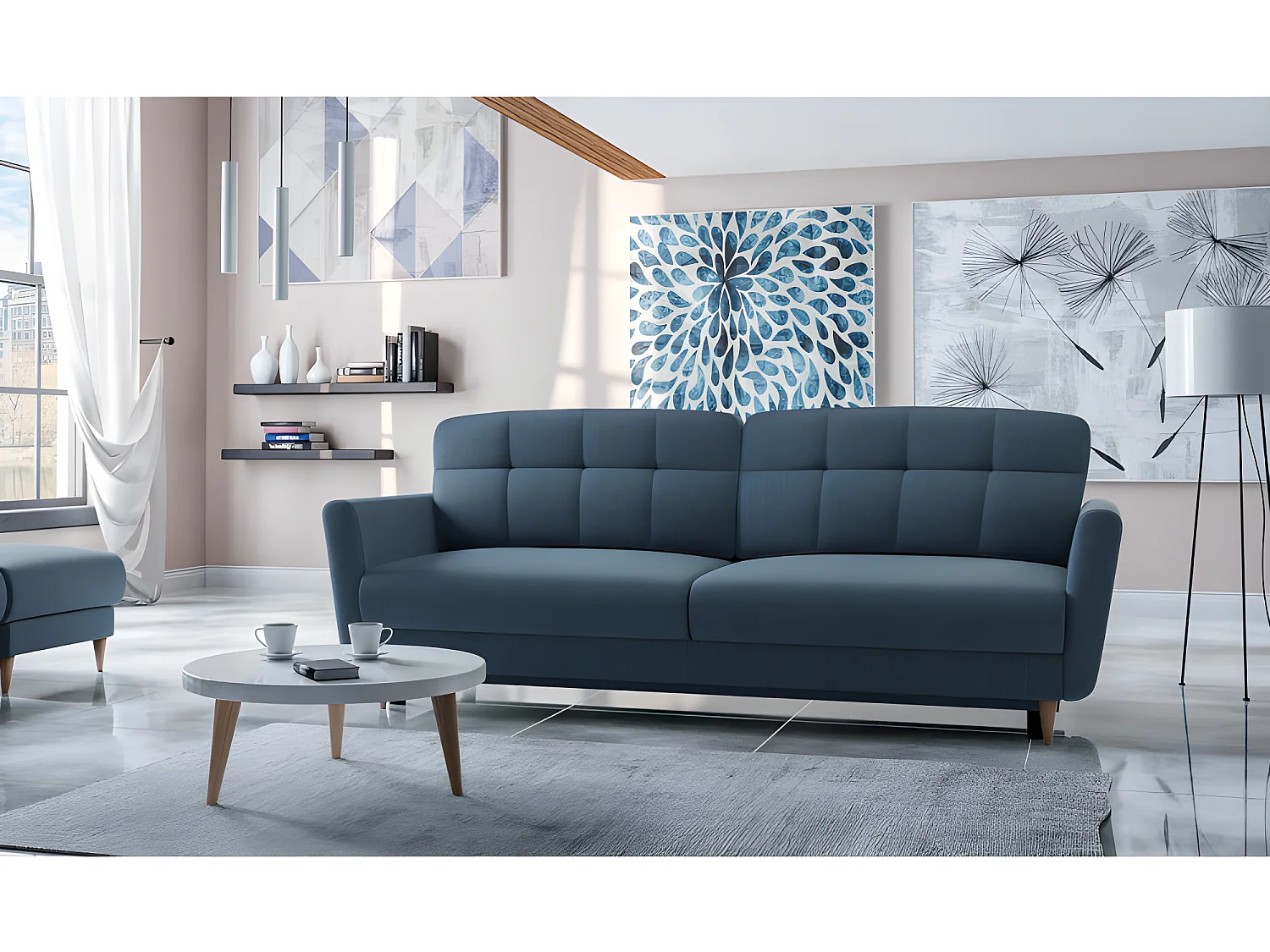 Canapé convertible 3 places tissu DAKKA NEVE77 235x98cm ton bleu