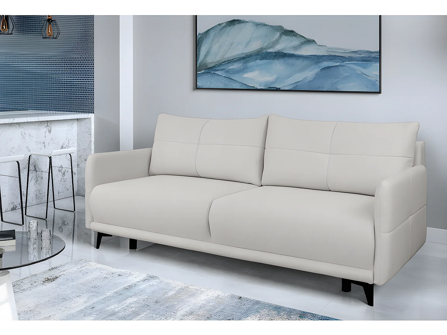 Canapé convertible 3 places tissu ZATEN NEVE03 210x99cm Beige clair