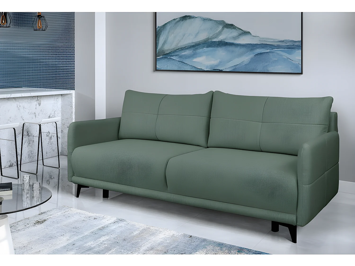 Canapé convertible 3 places tissu ZATEN NEVE34 210x99cm ton vert