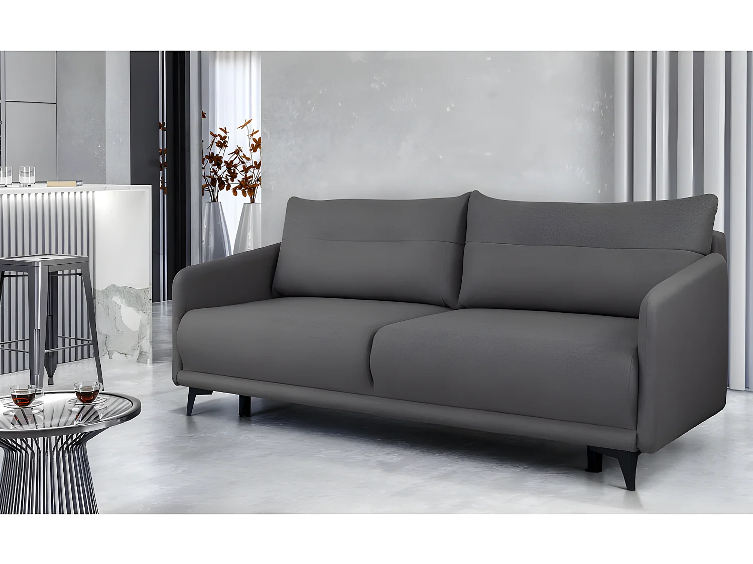 Canapé convertible 3 places tissu ROZI 3DL11 210x99cm graphite