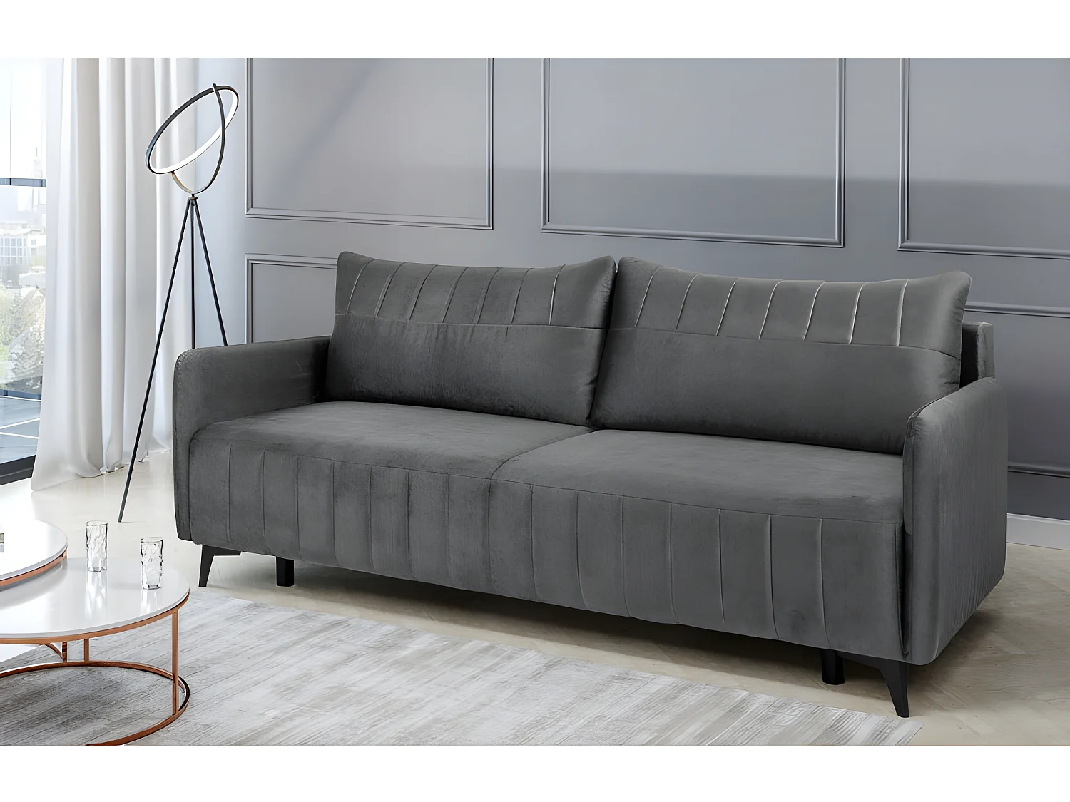 Canapé convertible 3 places tissu LAZIO 3DL304 210x99cm Velour Gris
