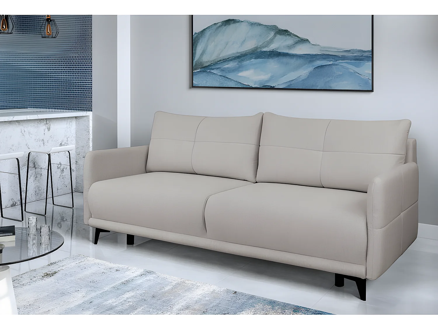 Canapé convertible 3 places tissu ZATEN NEVE13 210x99cm ton beige