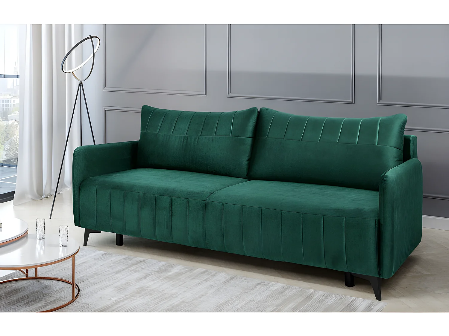 Canapé convertible 3 places tissu LAZIO 3DL298 210x99cm Velour vert