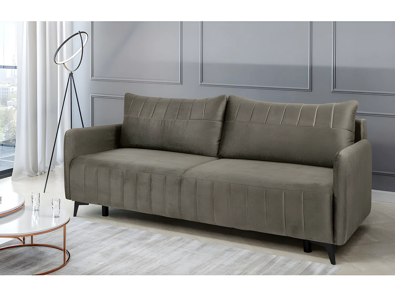 Canapé convertible 3 places tissu LAZIO 3DL293 210x99cm Velour Marron clair