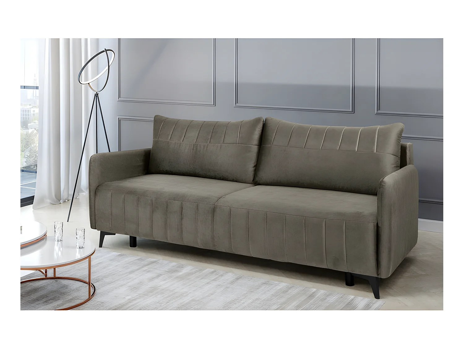 Canapé convertible 3 places tissu LAZIO 3DL293 210x99cm Velour Marron clair