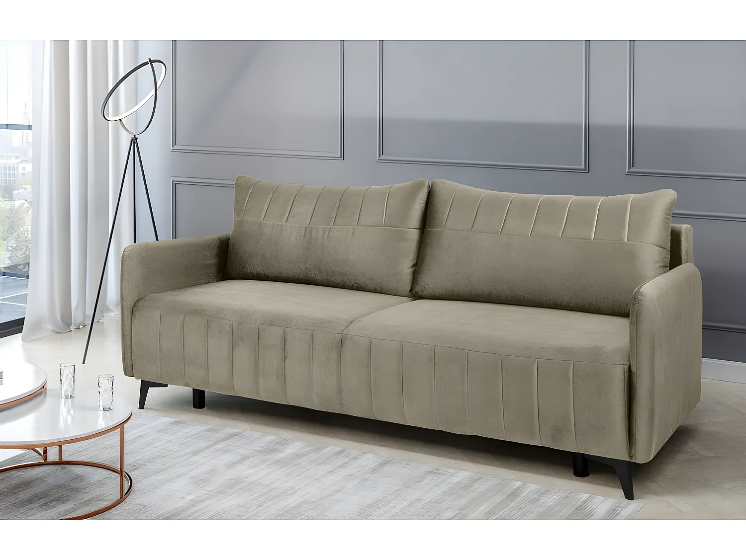 Canapé convertible 3 places tissu LAZIO 3DL291 210x99cm Velour Beige