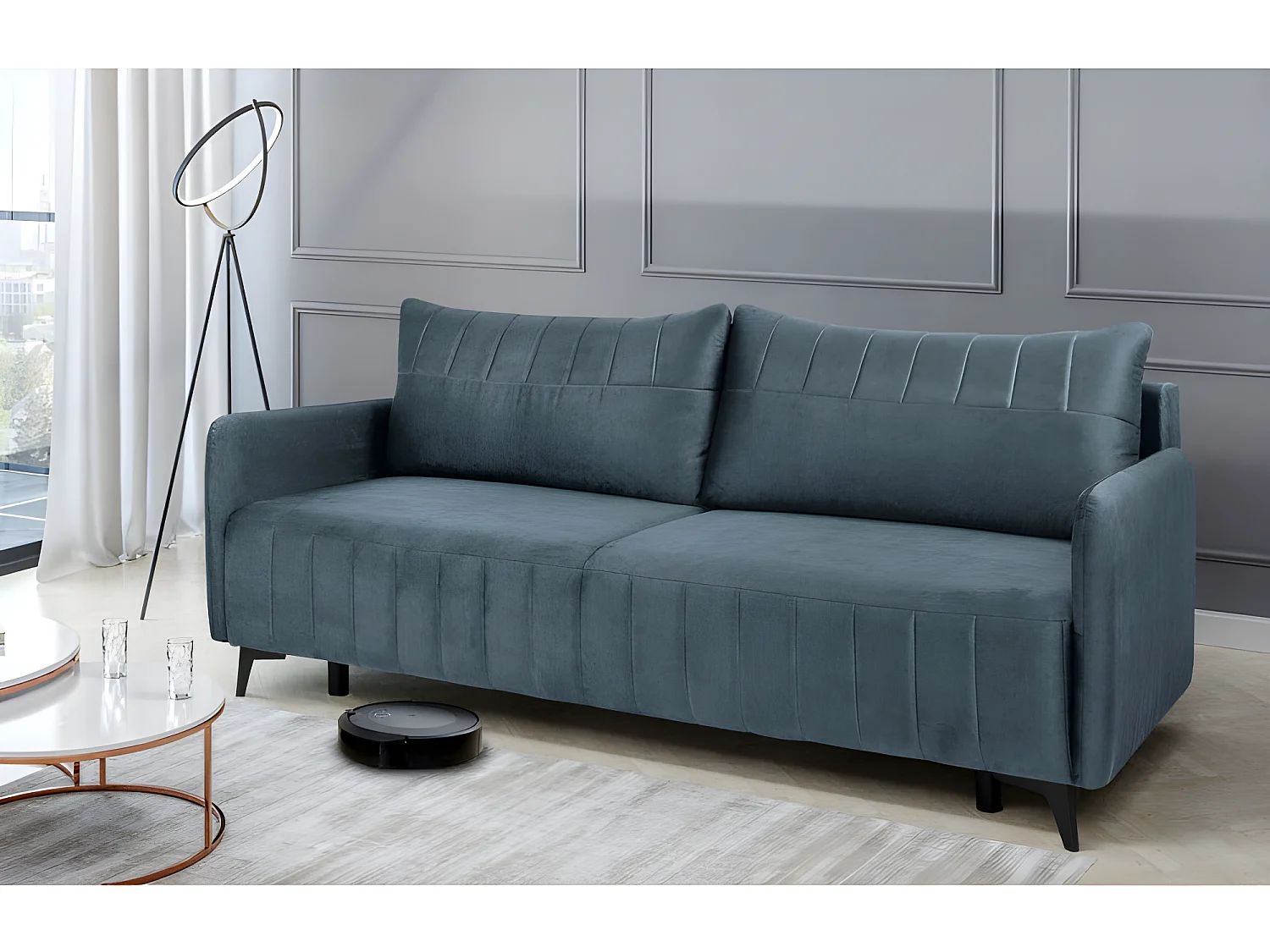 Canapé convertible 3 places tissu LAZIO 3DL300 210x99cm Velour bleu