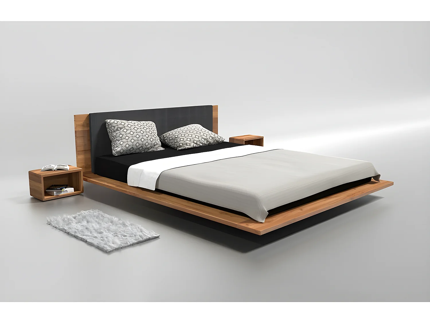 Lit 2 personnes pour adulte 160x200cm avec tête de lit robuste modéle KUZUM Couleur Chêne