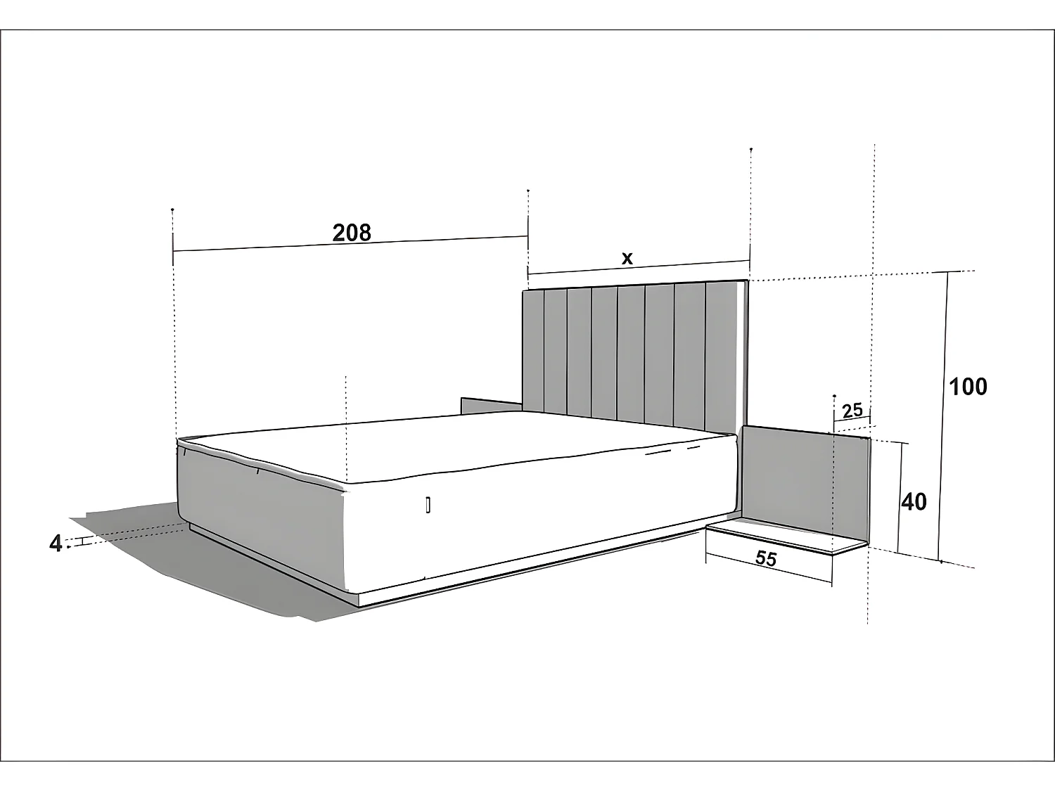 Lit pour adulte 180x200cm avec tête de lit élegant modéle KREA Chêne
