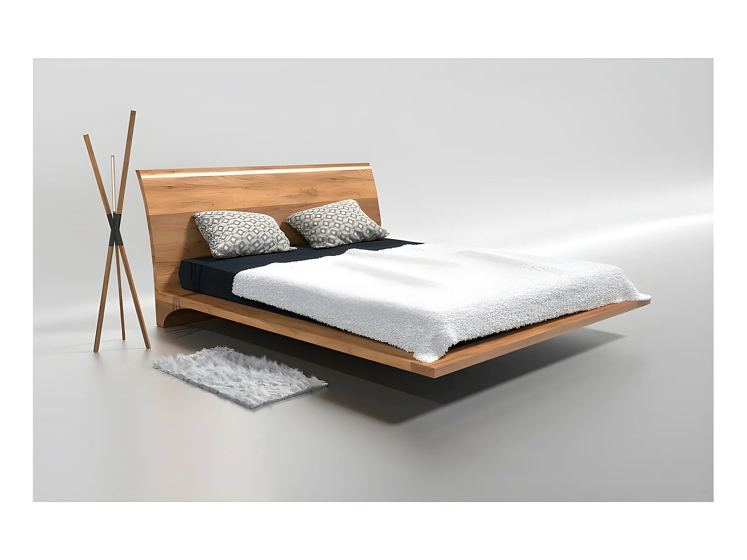 Lit pour adulte 120x200cm avec tête de lit robuste modéle ROY Couleur Chêne