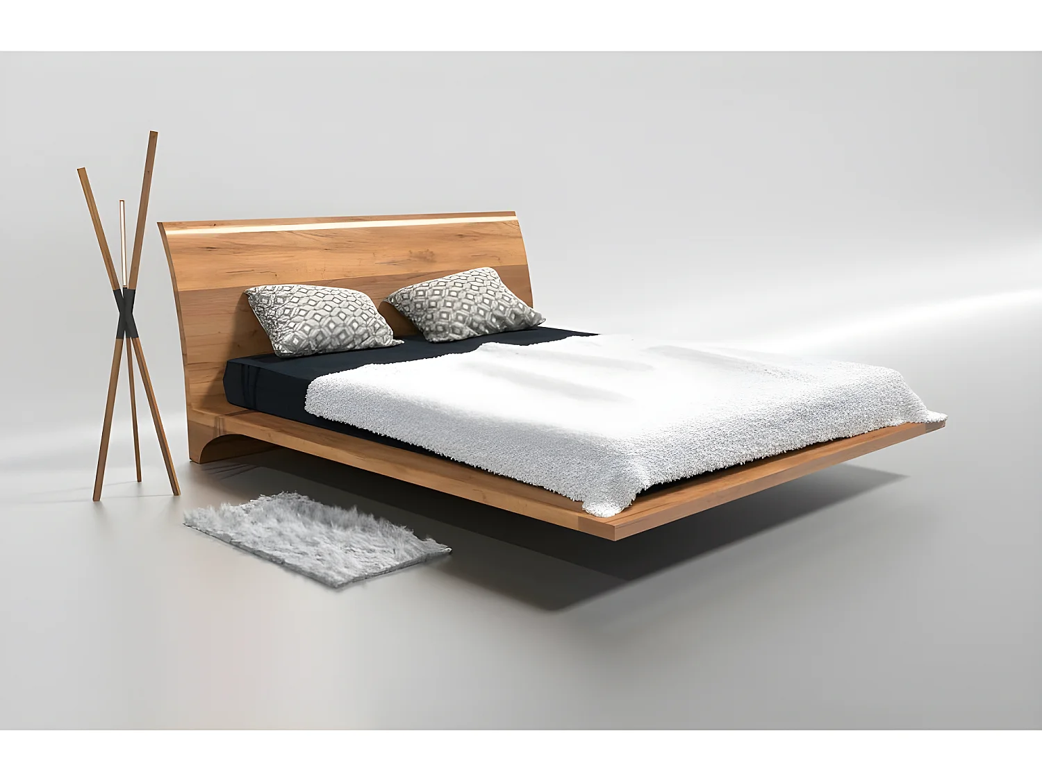 Lit 2 personnes pour adulte 200x200cm avec tête de lit robuste modéle ROY Couleur Chêne