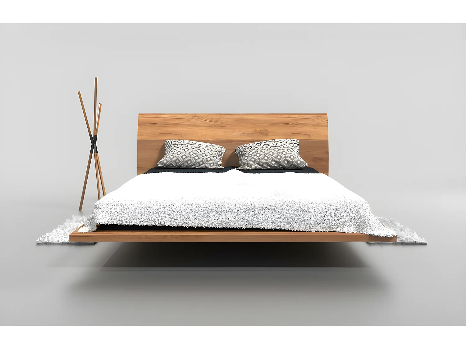 Lit 2 personnes pour adulte 160x200cm avec tête de lit robuste modéle ROY Couleur Chêne