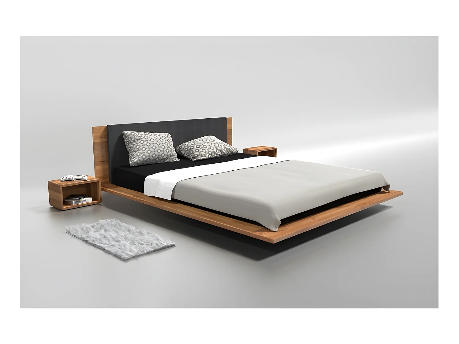Lit 2 personnes pour adulte 140x200cm avec tête de lit robuste modéle KUZUM Couleur Chêne