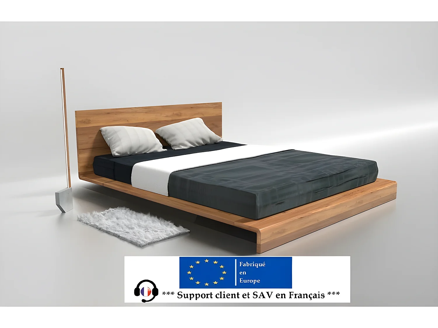 Lit 2 personnes pour adulte 180x200cm avec tête de lit robuste modéle PAULI Couleur Chêne