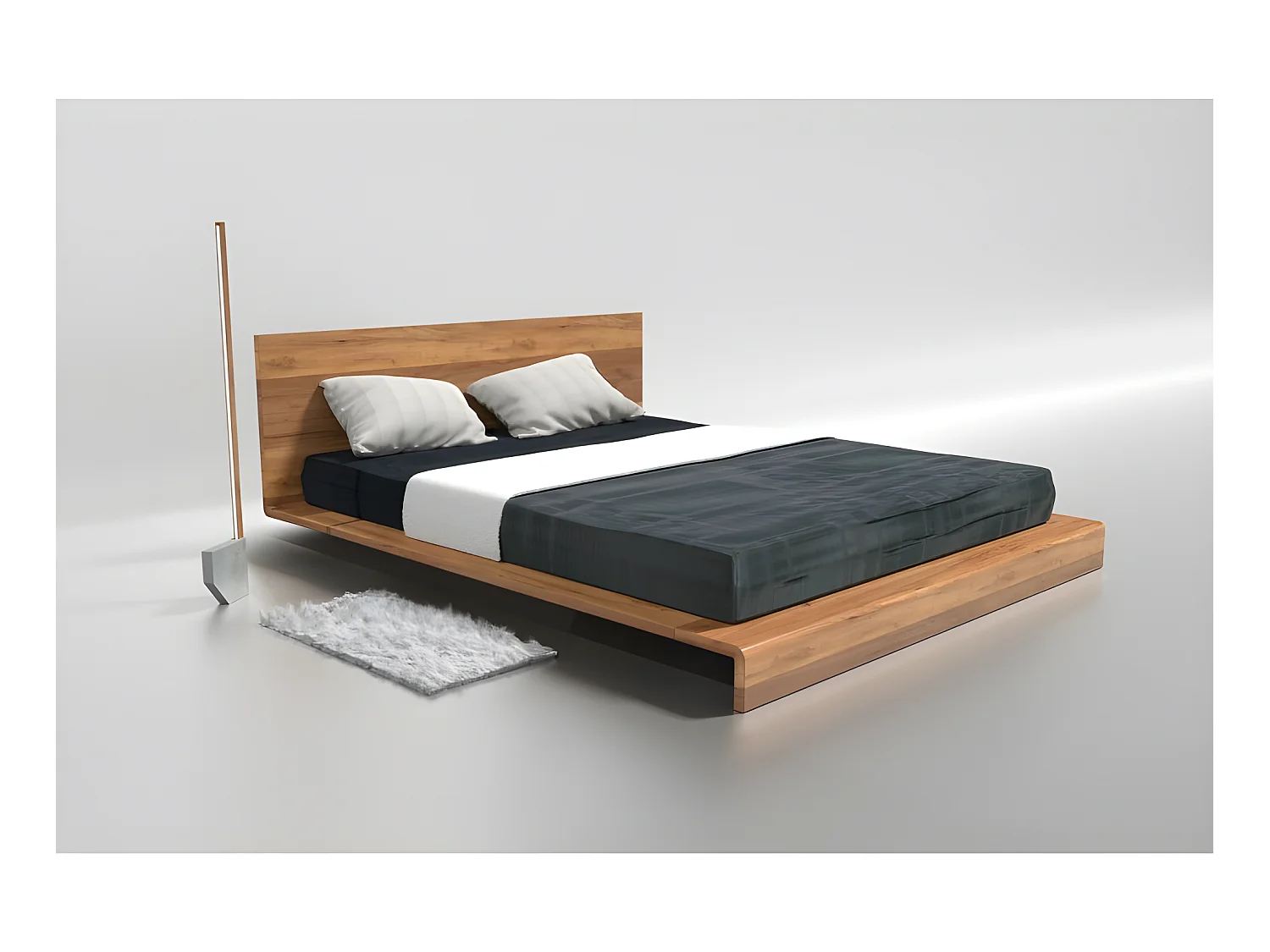 Lit 2 personnes pour adulte 180x200cm avec tête de lit robuste modéle PAULI Couleur Chêne