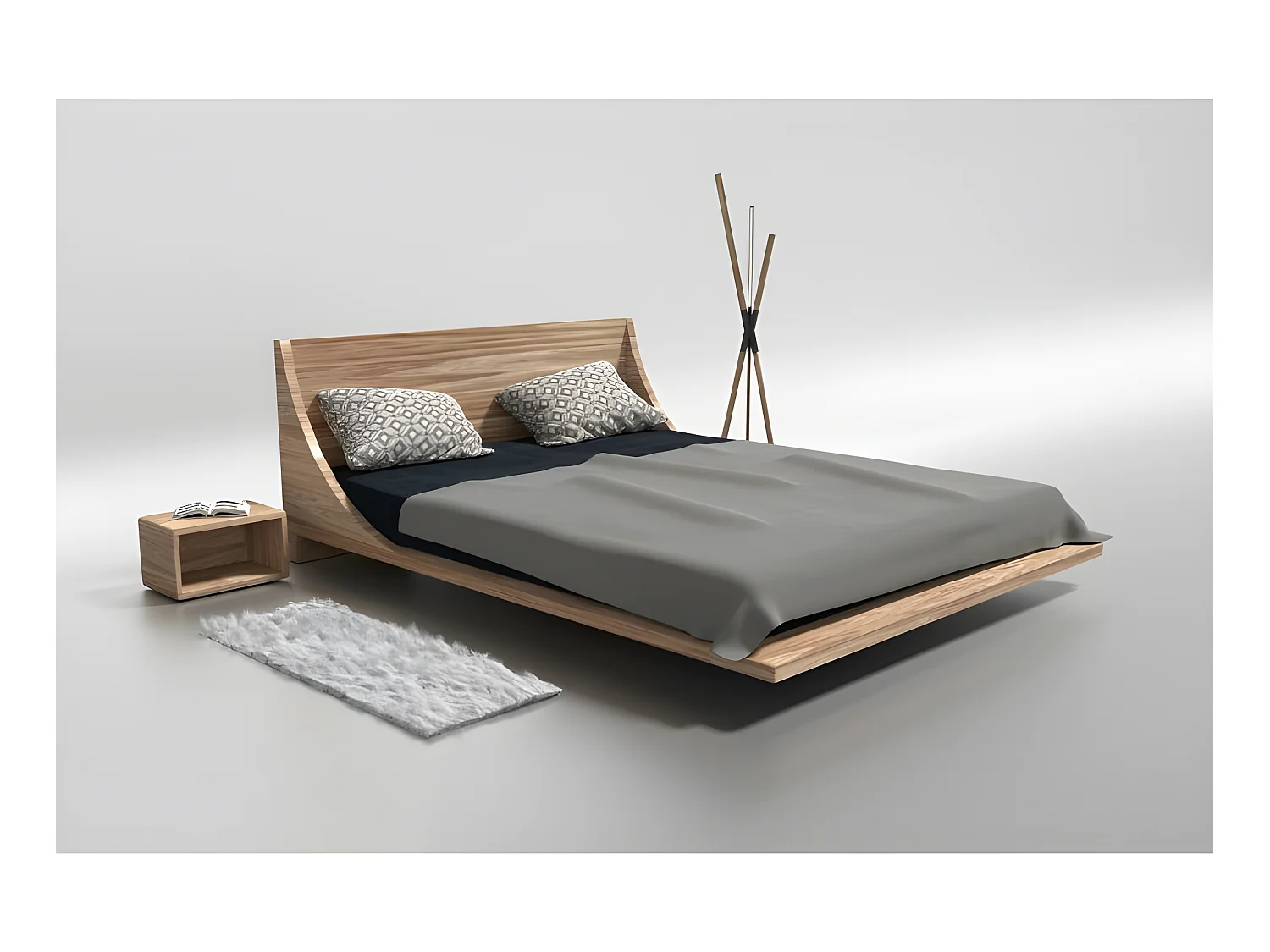 Lit 2 personnes pour adulte 180x200cm avec tête de lit robuste modéle RUSSY Couleur Chêne