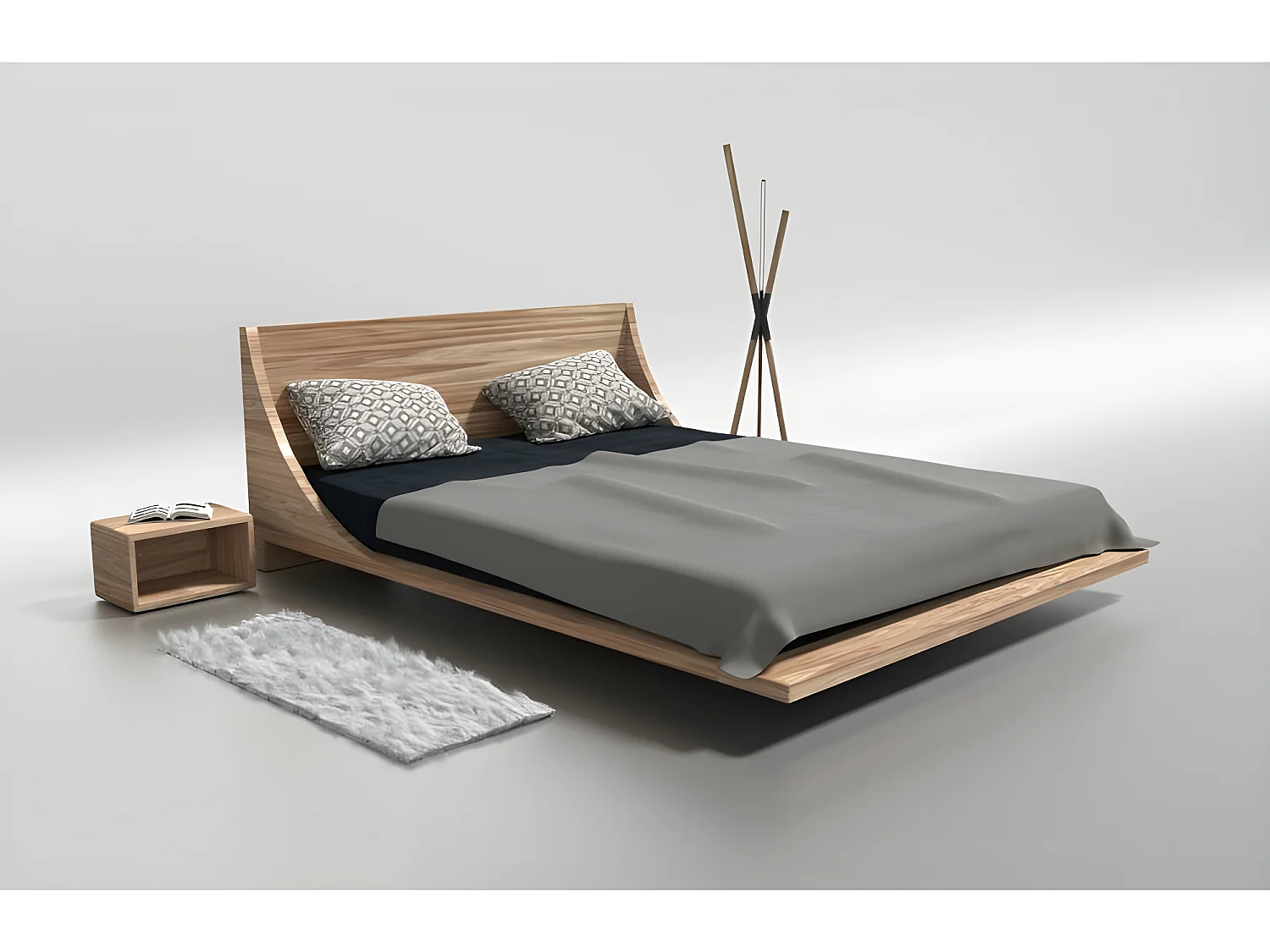 Lit 2 personnes pour adulte 180x200cm avec tête de lit robuste modéle RUSSY Couleur Chêne