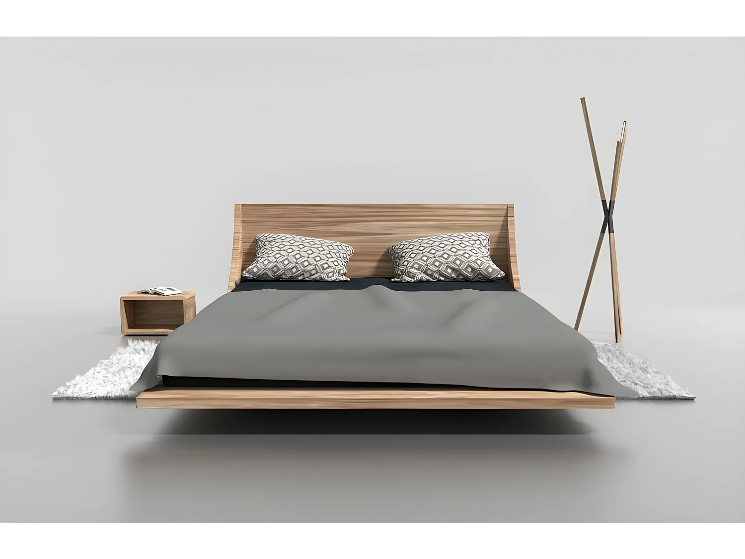 Lit 2 personnes pour adulte 180x200cm avec tête de lit robuste modéle RUSSY Couleur Chêne