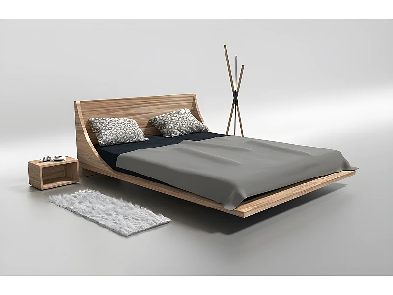 Lit 2 personnes pour adulte 180x200cm avec tête de lit robuste modéle RUSSY Couleur Chêne