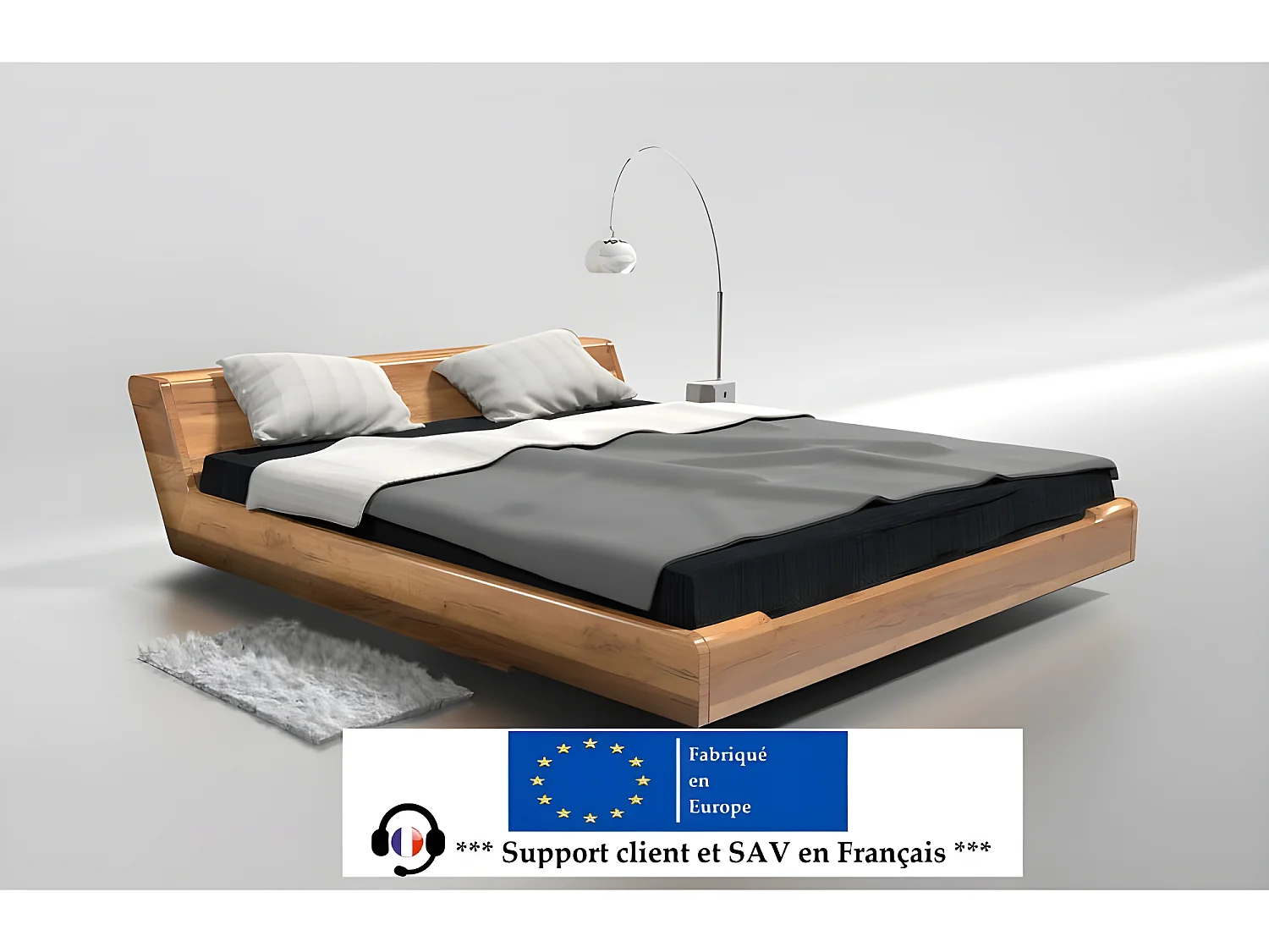 Lit pour adulte 120x200cm avec tête de lit robuste modéle KOLI Couleur Chêne