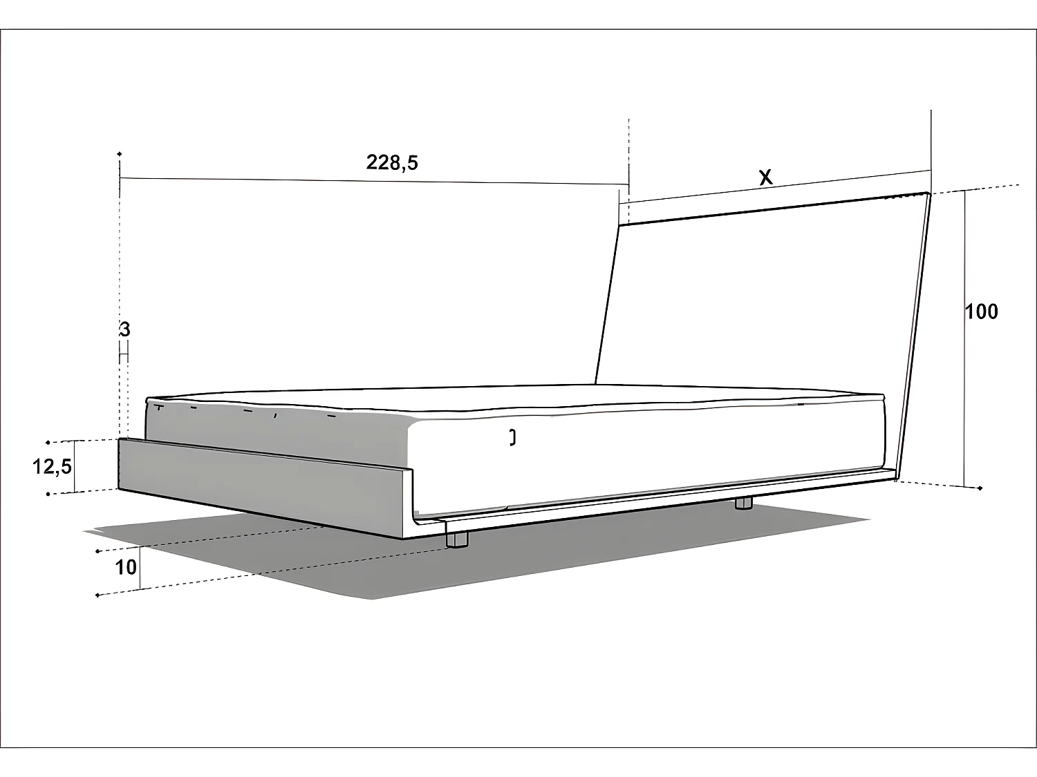 Lit pour adulte 200x200cm avec tête de lit élegant modéle VILEO 3 Chêne