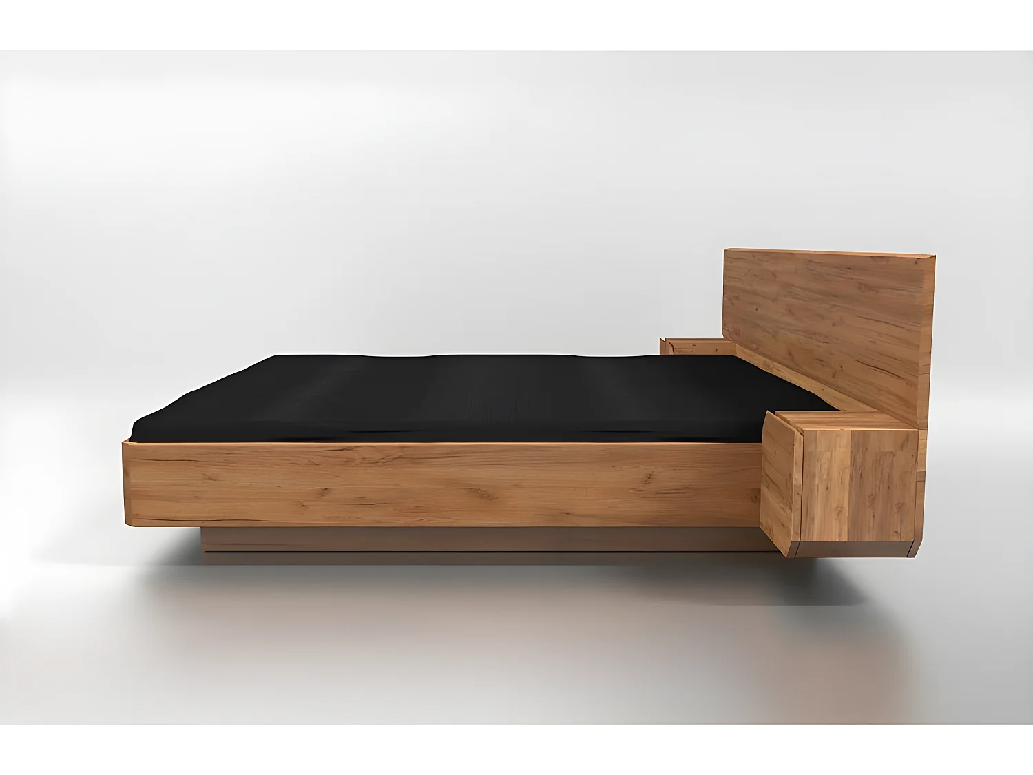 Lit 2 personnes pour adulte 140x200cm avec tête de lit et 2 chevets intégrés robuste modéle NELUMBO Couleur Chêne