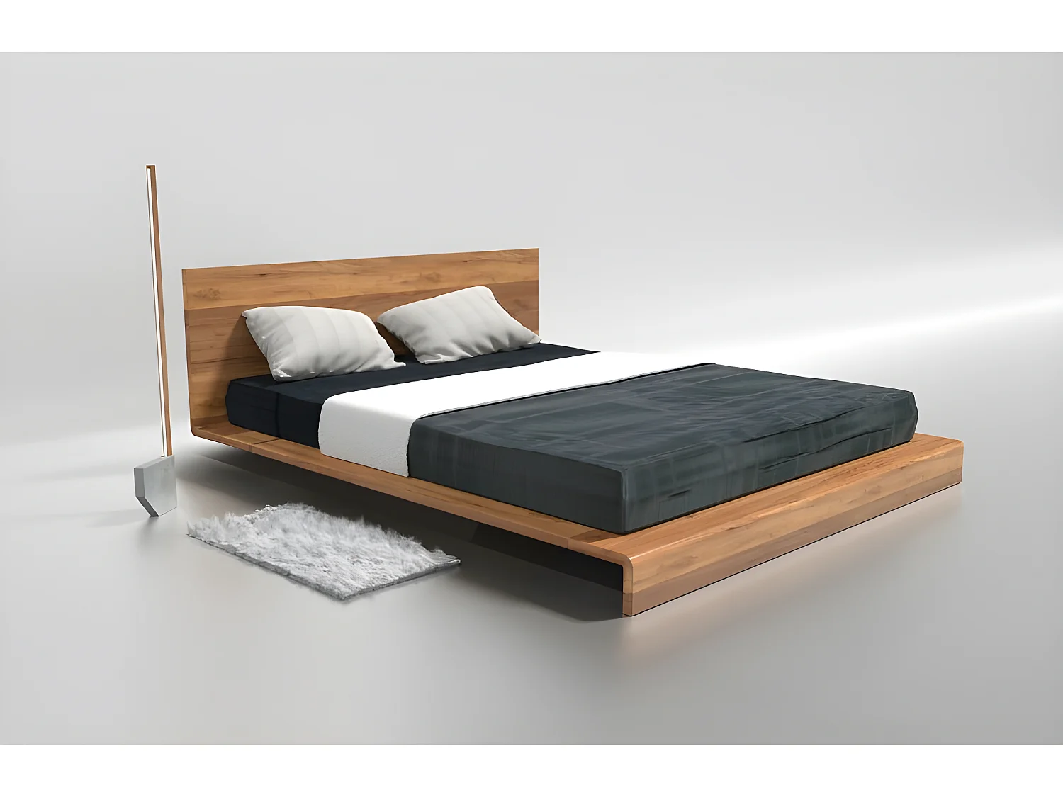 Lit 2 personnes pour adulte 200x200cm avec tête de lit robuste modéle PAULI Couleur Chêne