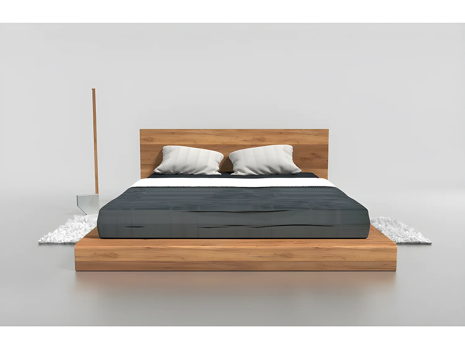 Lit 2 personnes pour adulte 200x200cm avec tête de lit robuste modéle PAULI Couleur Chêne