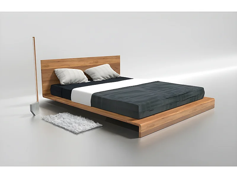 Lit 2 personnes pour adulte 200x200cm avec tête de lit robuste modéle PAULI Couleur Chêne