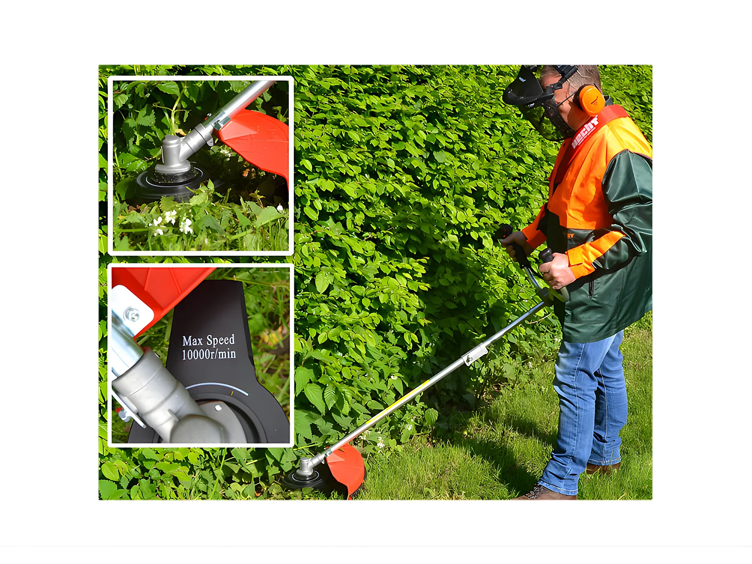 Hecht jardin 128 BTS Debroussailleuse essence systeme de coupe a 2 fils et couteau a 3 dents