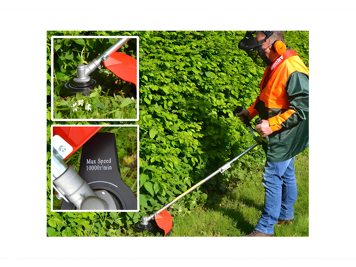 Hecht jardin 128 BTS Debroussailleuse essence systeme de coupe a 2 fils et couteau a 3 dents