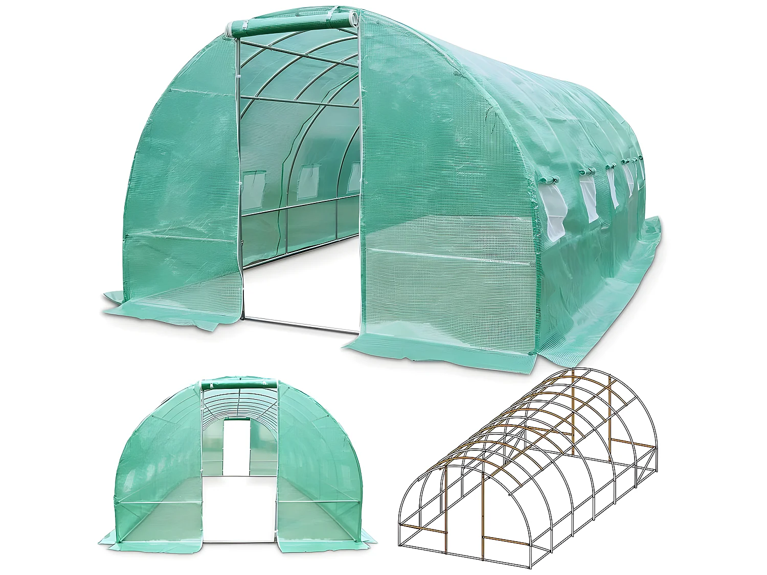 Serre tunnel de jardin 3x4m en aluminium stable Serre avec ancrage au sol Portes et fenêtres enroulables pour jardin