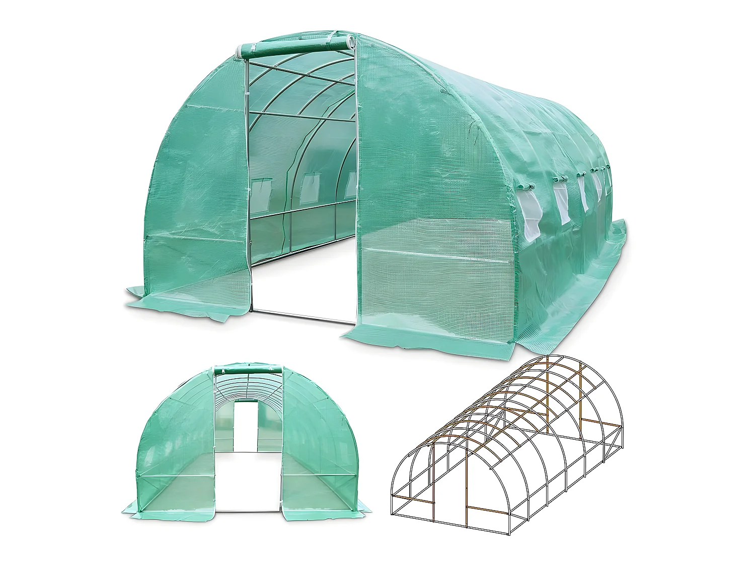 Serre tunnel de jardin 3x4m en aluminium stable Serre avec ancrage au sol Portes et fenêtres enroulables pour jardin