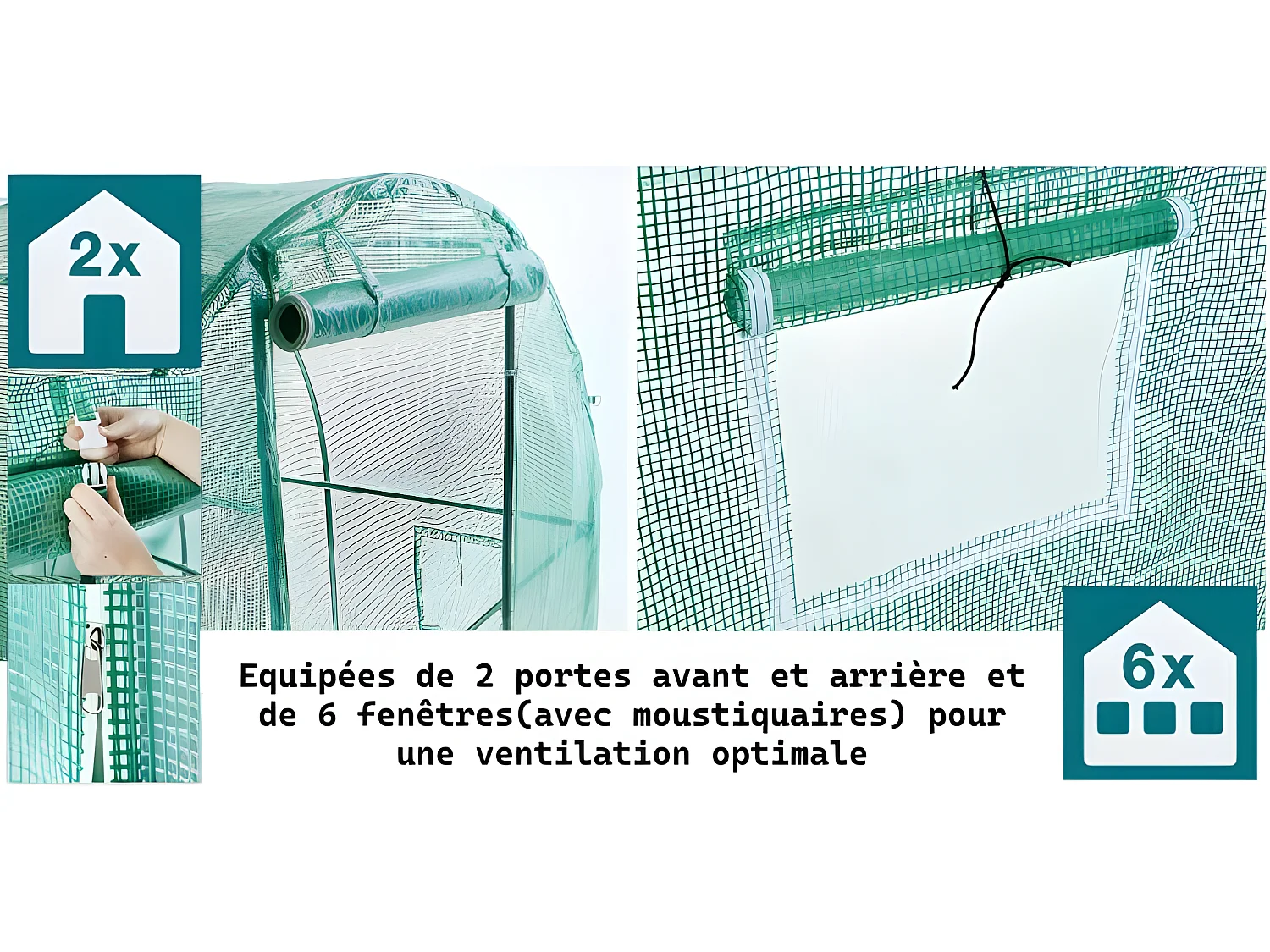 Serre tunnel de jardin 2x3m en aluminium stable Serre ancrage au sol avec porte et fenêtres enroulables pour jardin