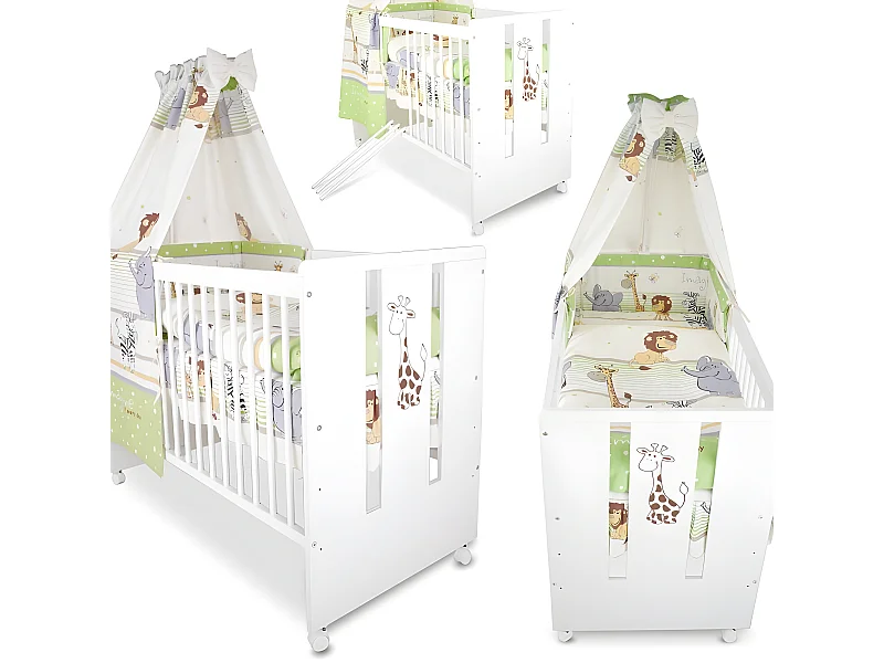 BB Berceau bebe lit bébé 120 x 60 cm avec Set de lit 9 pièces Girafe vert BB LOISIR