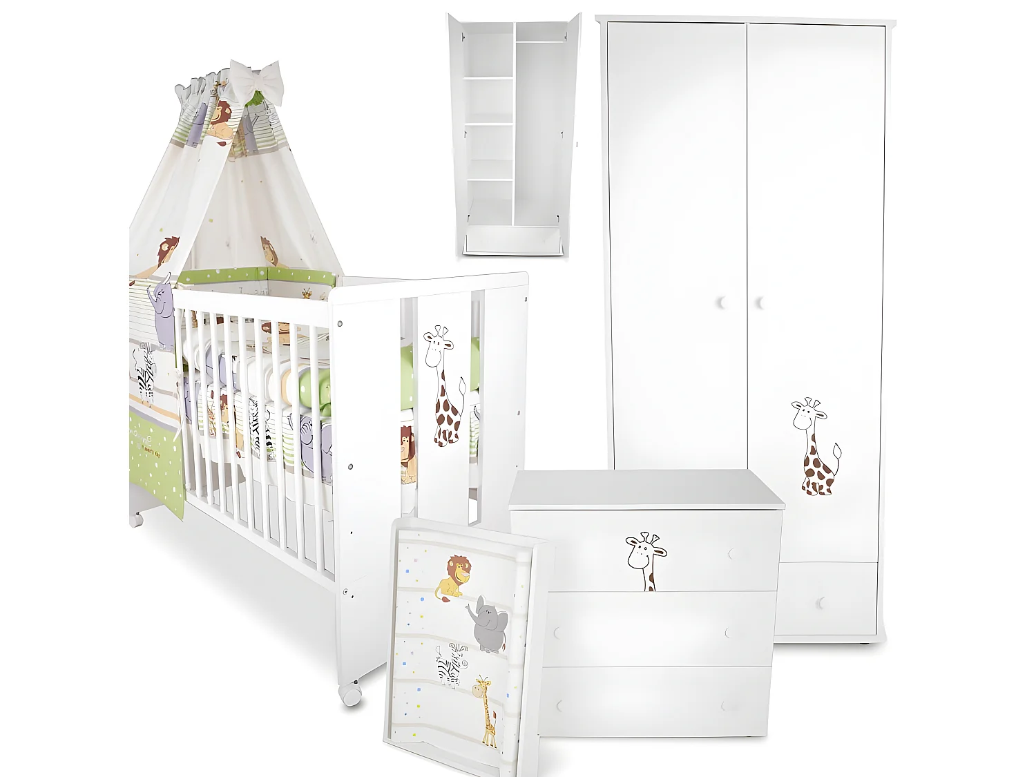 BB Berceau bebe lit bébé 120 x 60 cm avec Set de lit 9 pièces Girafe vert BB LOISIR