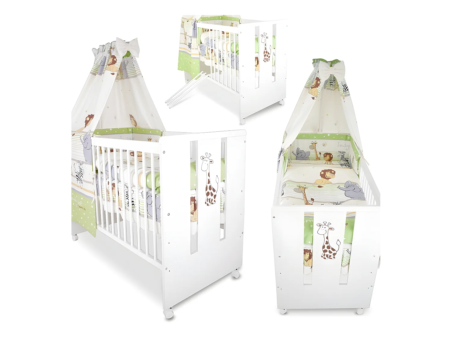 BB Berceau bebe lit bébé 120 x 60 cm avec Set de lit 9 pièces Girafe vert BB LOISIR