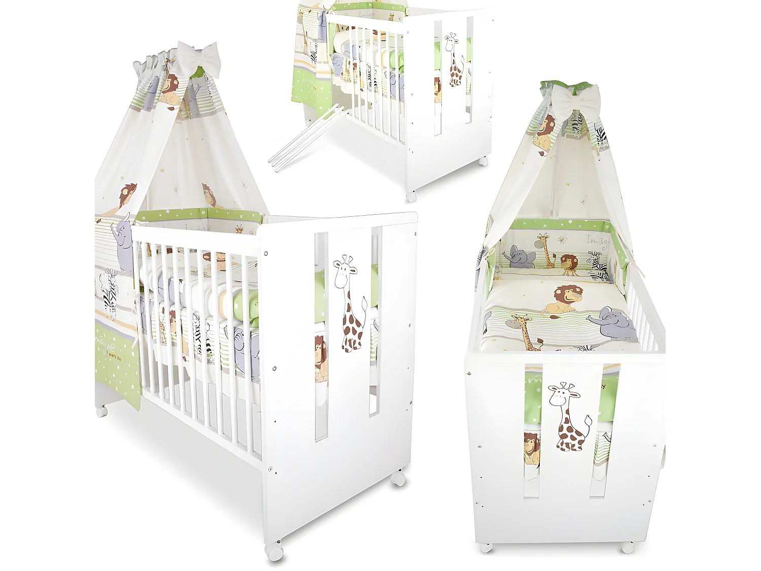 BB Berceau bebe lit bébé 120 x 60 cm avec Set de lit 9 pièces Girafe vert BB LOISIR