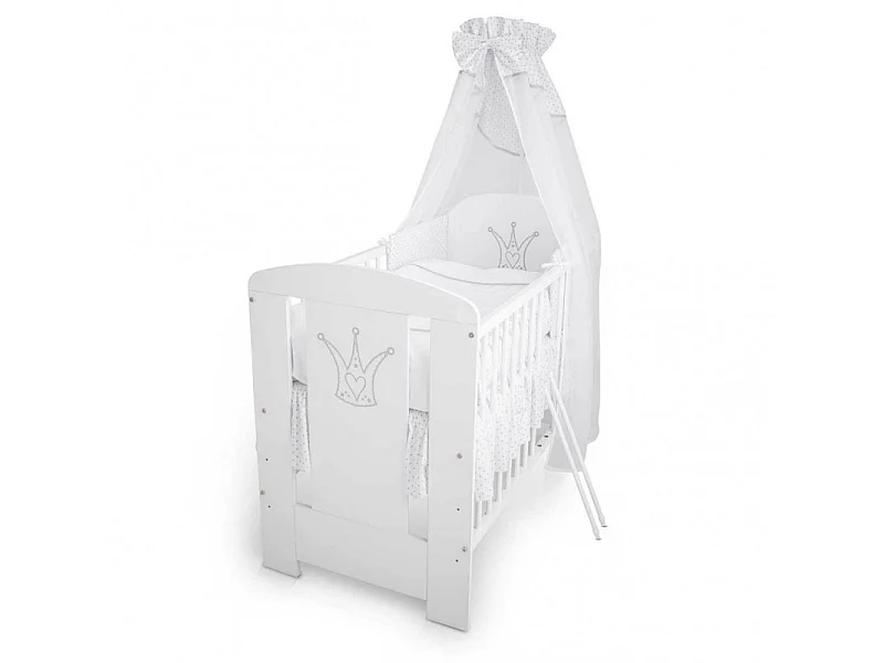 BB Lit bébé cododo motif couronne blanche 120 x 60 cm avec Set de lit 9 pièces