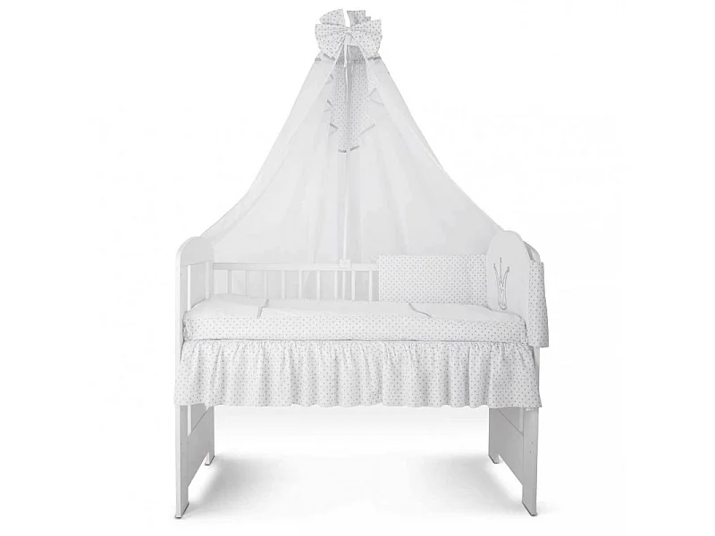 BB Lit bébé cododo motif couronne blanche 120 x 60 cm avec Set de lit 9 pièces