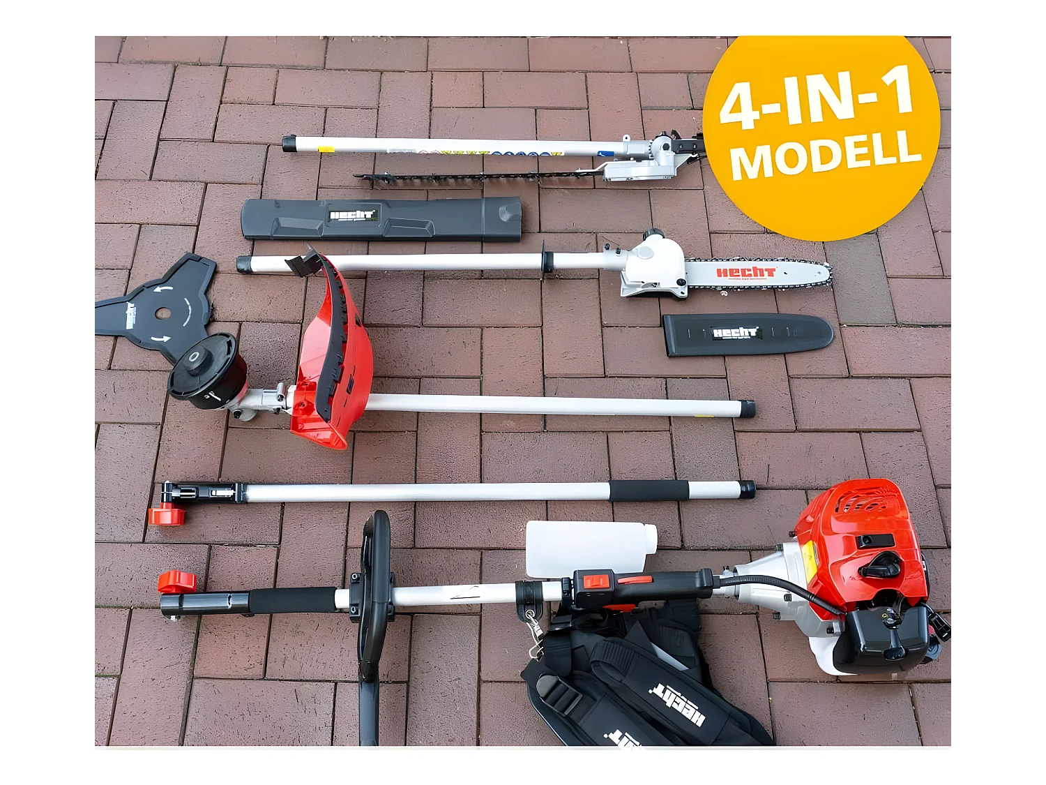 Hecht jardin 1331 4en1 1,1 kW / 1,5 cv Outil multifonctionnel débroussailleuse tronçonneuse Coupe-herbe Taille-haies