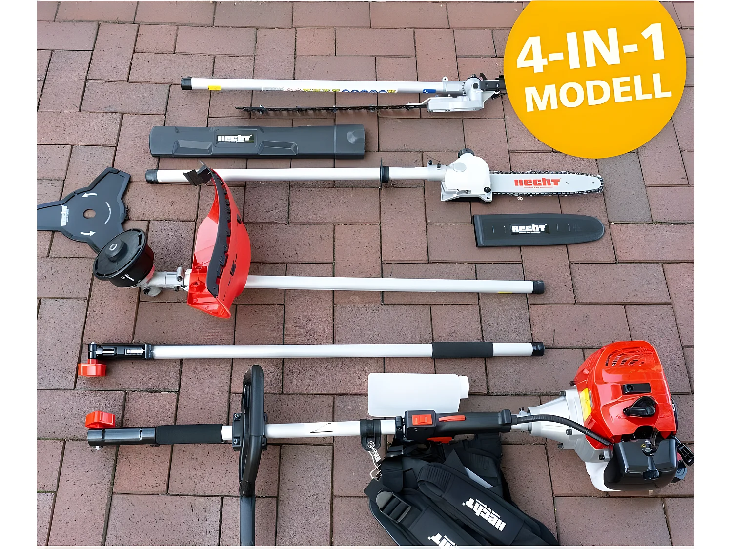 Hecht jardin 1331 4en1 1,1 kW / 1,5 cv Outil multifonctionnel débroussailleuse tronçonneuse Coupe-herbe Taille-haies