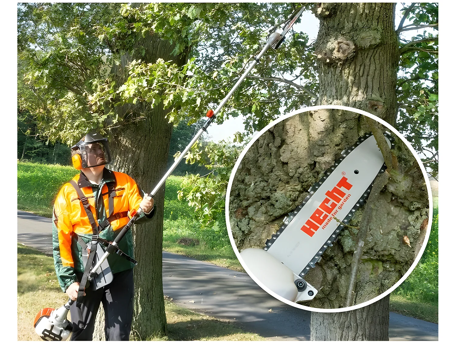 Hecht jardin 1331 4en1 1,1 kW / 1,5 cv Outil multifonctionnel débroussailleuse tronçonneuse Coupe-herbe Taille-haies