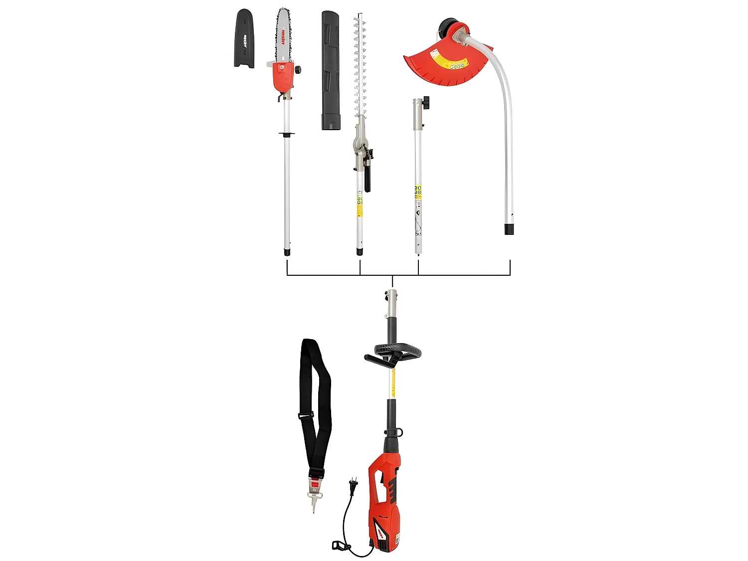 Hecht jardin 690 3en1 Outil multifonctionnel electrique debroussailleuse tronconneuse