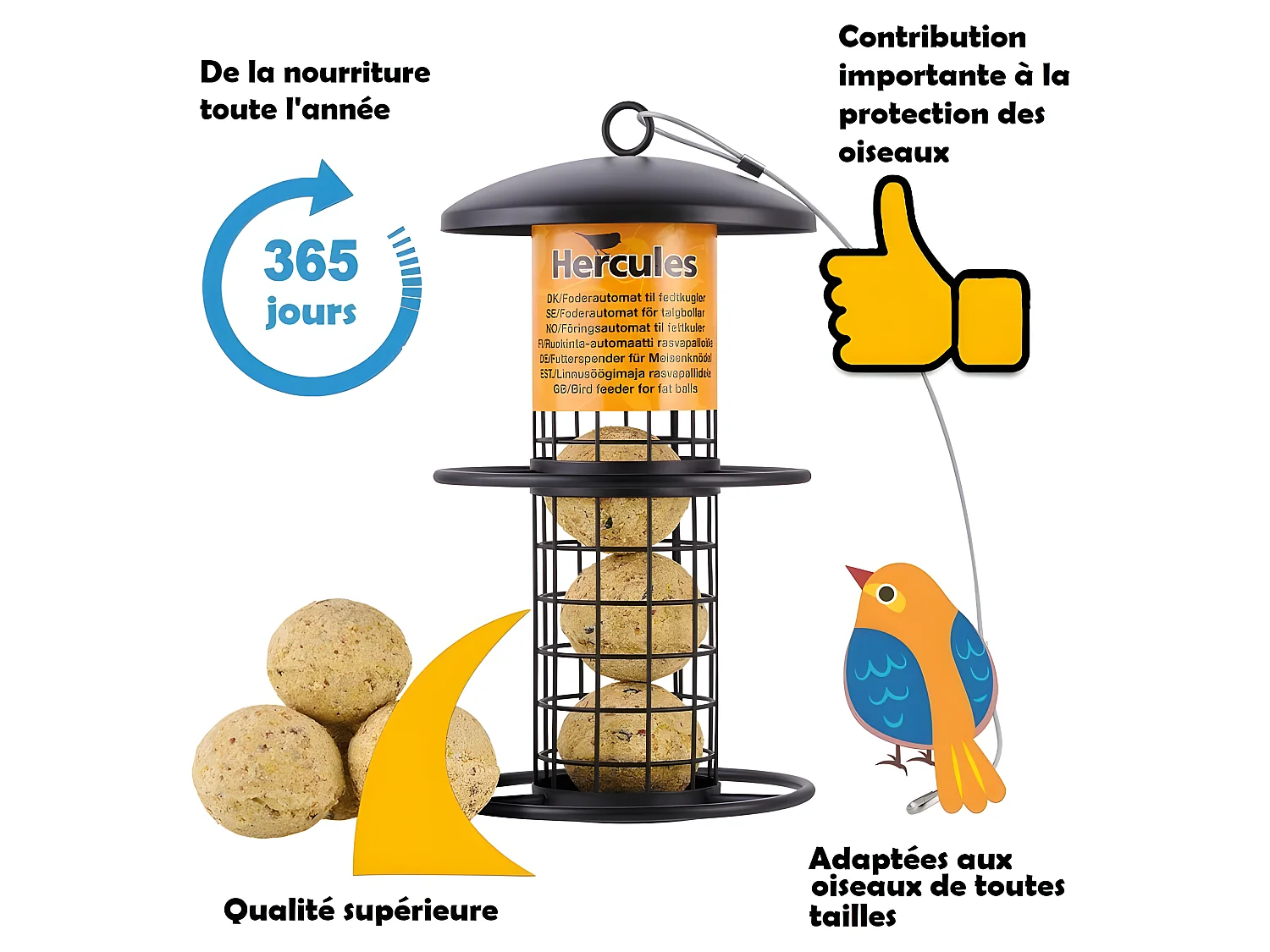 Mangeoire oiseaux extérieur à suspendre pour oiseaux sauvages pour jardin balcon Distributeur de nourriture«34717 Nourri-Silo»